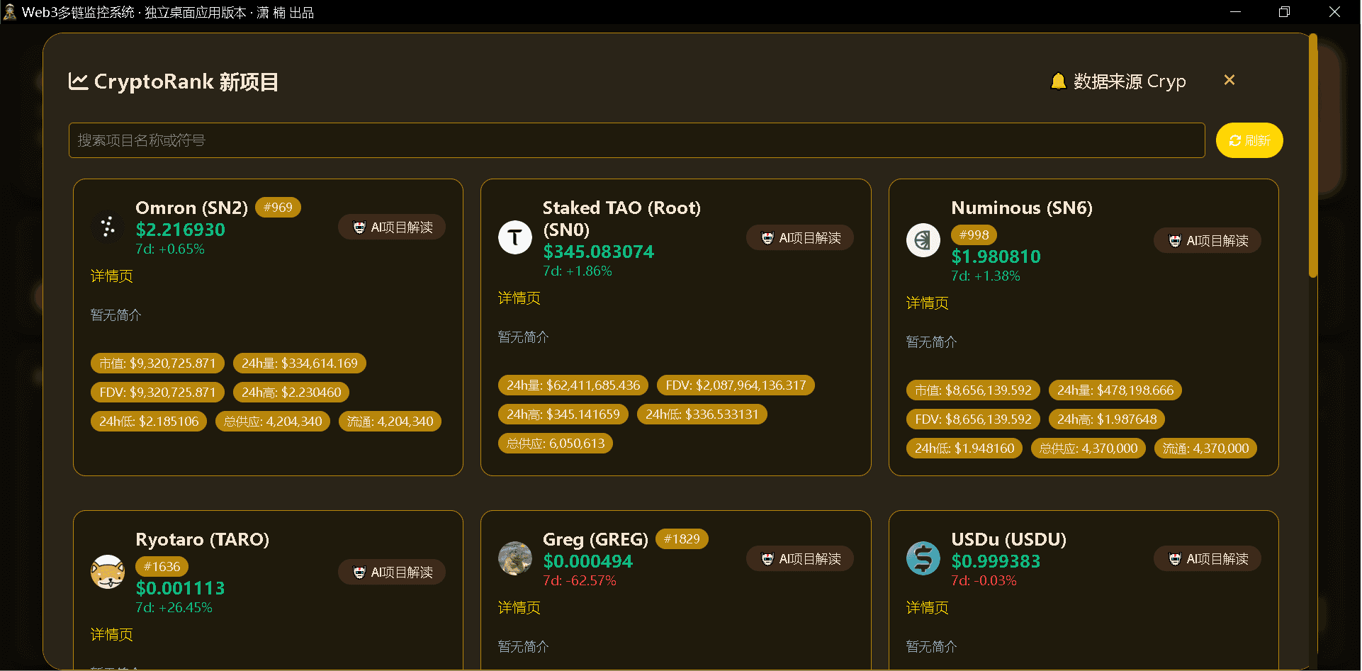 CryptoRank新项目跟踪界面